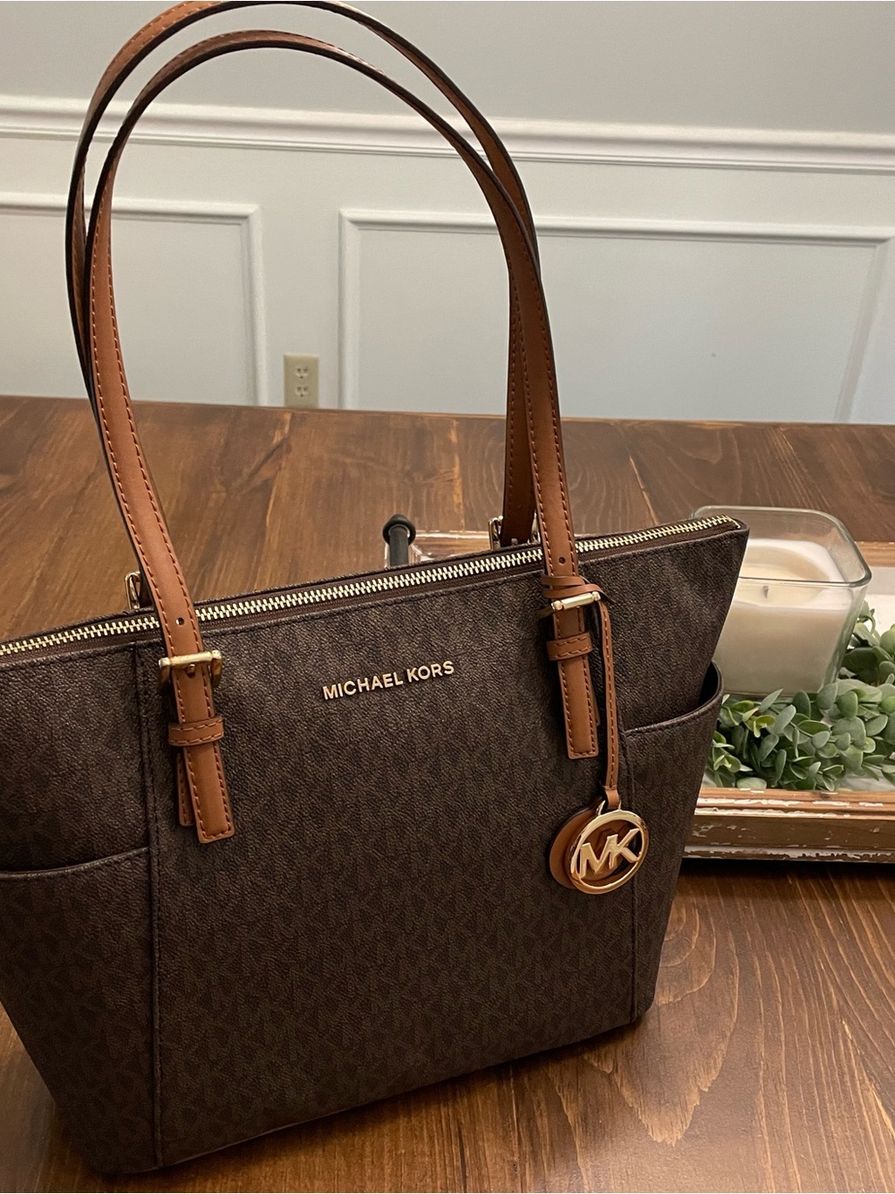 Michael Kors Brown and Tan Logo Tote